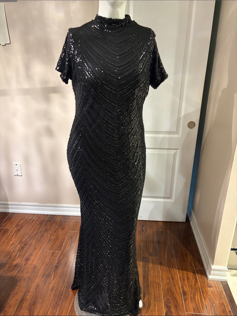 Black Sequin Short-Sleeve Dress